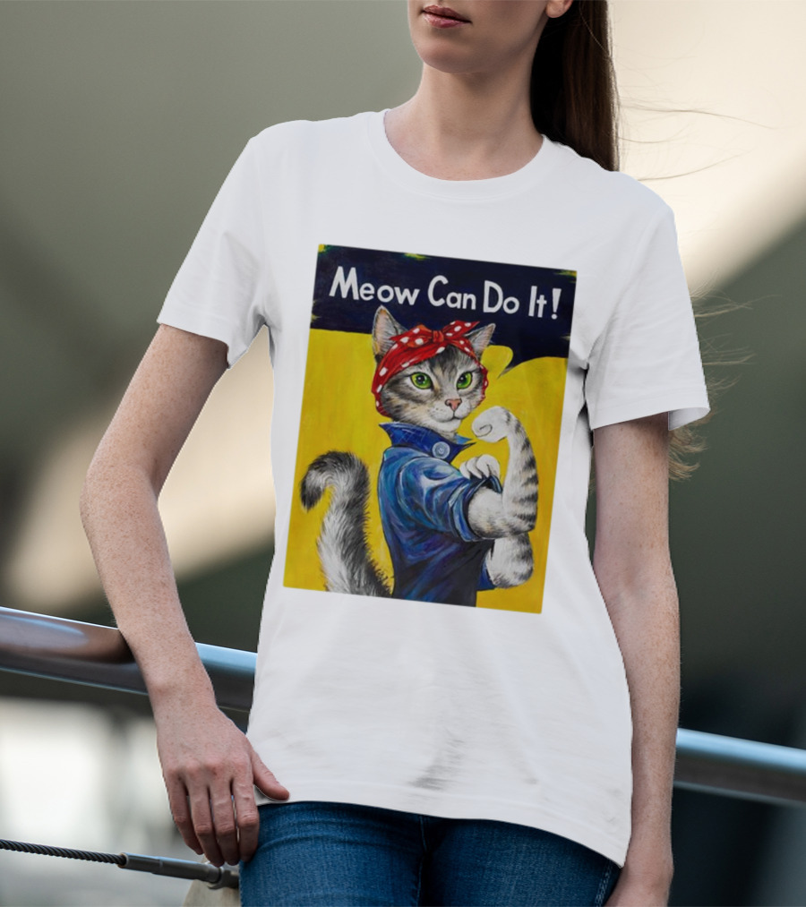 Meow Can Do It Rosie The Riveter Cat Red Bandana T-Shirt