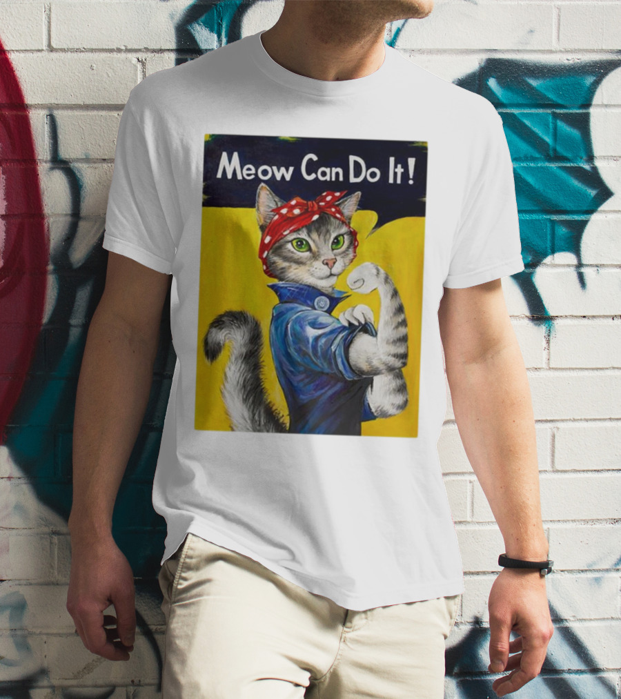 Meow Can Do It Rosie The Riveter Cat Red Bandana T-Shirt
