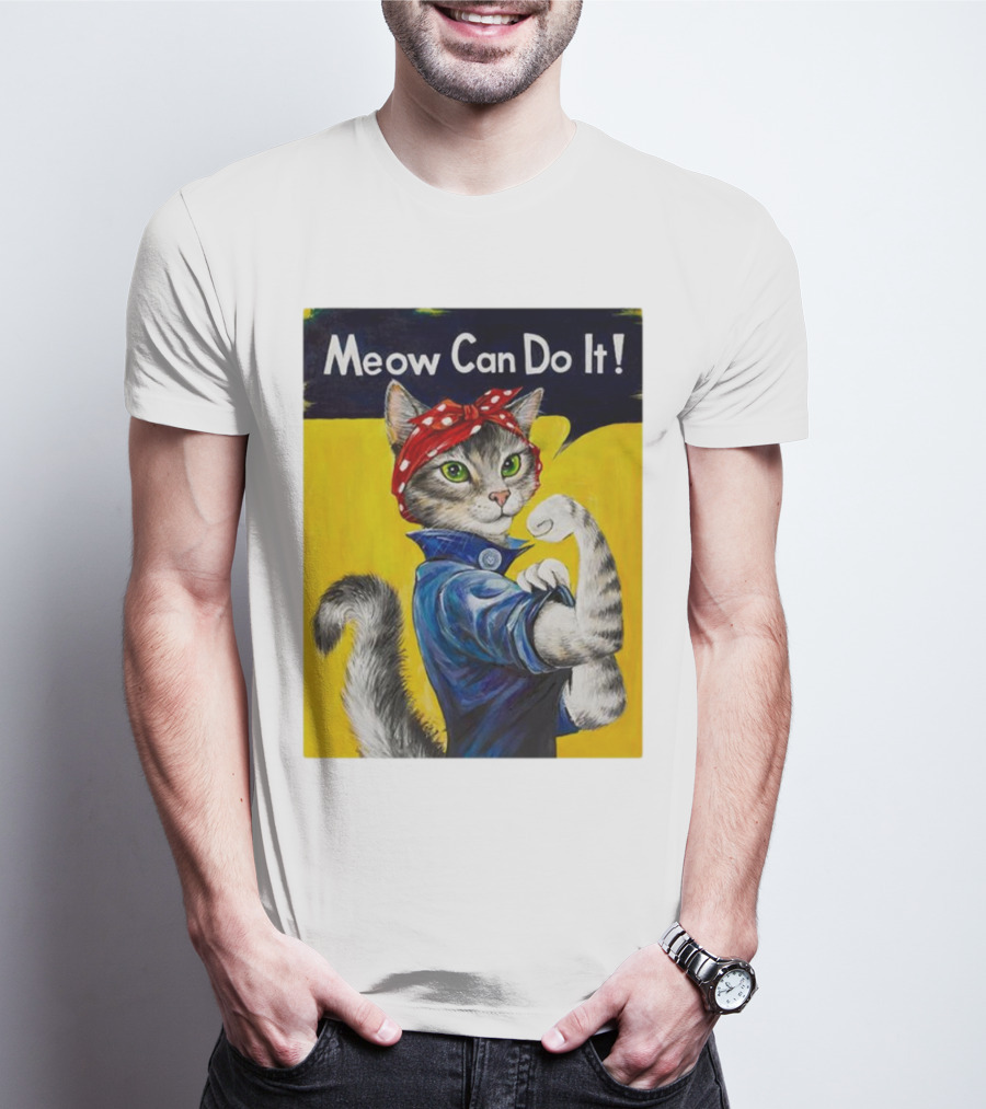 Meow Can Do It Rosie The Riveter Cat Red Bandana T-Shirt
