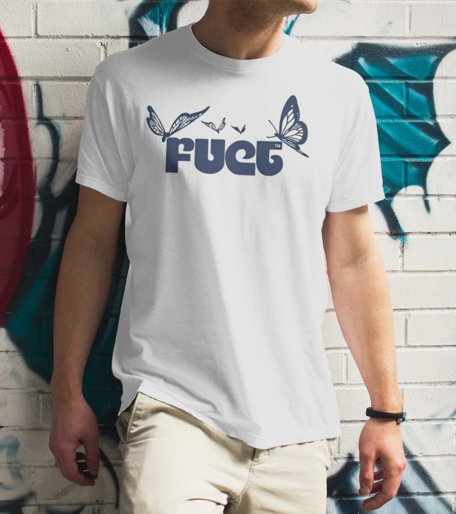 Fuct Butterfly Bold Text With Blue Butterflies T-Shirt