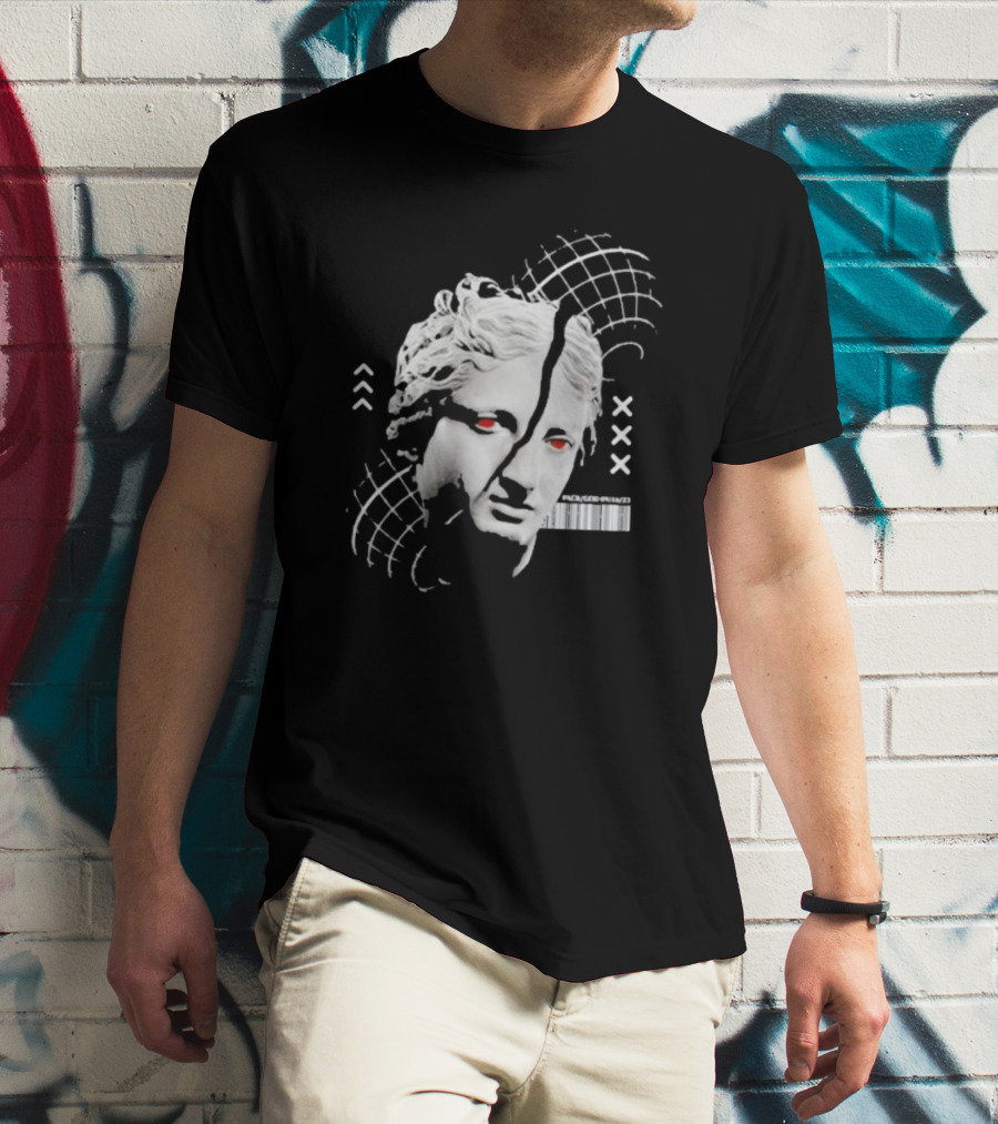 Packgod Formal Distorted Classical Art With Red Eyes And Barcode T-Shirt