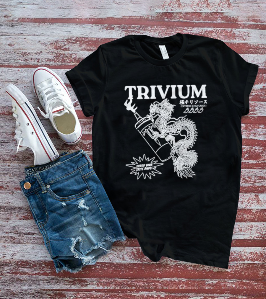 TRIVIUM Extreme Chili Sauce Shred Your Taste Buds Dragon Bottle T-Shirt