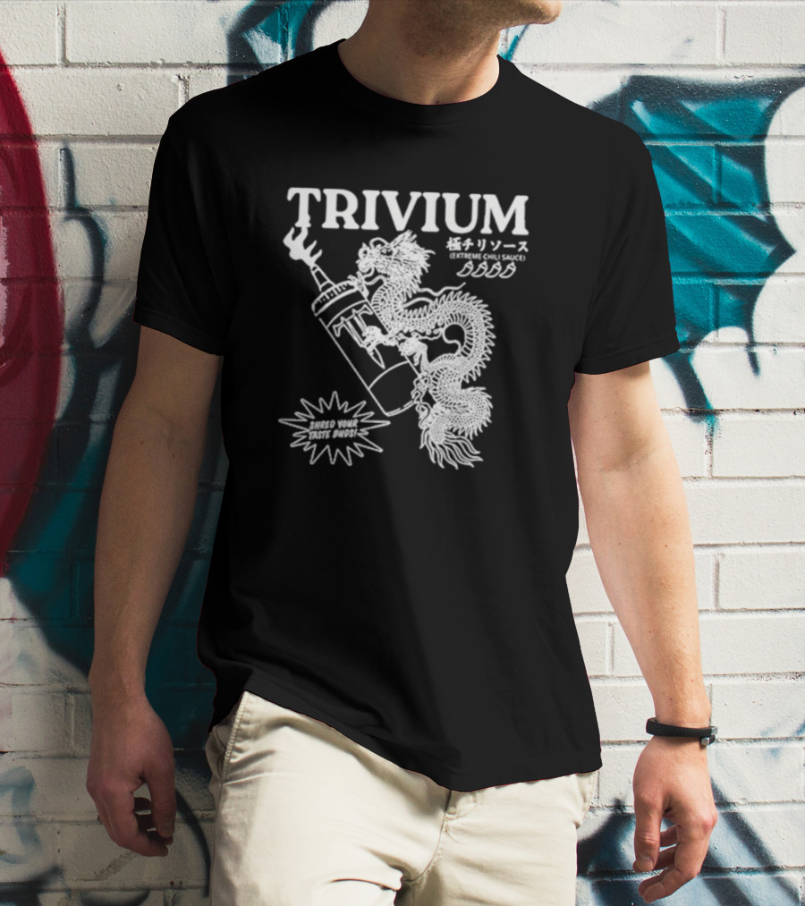 TRIVIUM Extreme Chili Sauce Shred Your Taste Buds Dragon Bottle T-Shirt