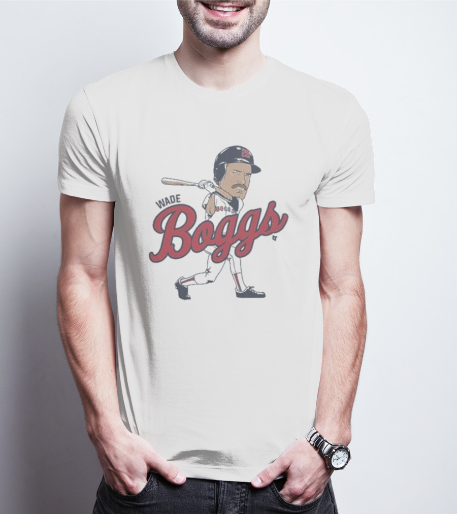 Wade Boggs Caricature Baseball Player With Bat And Signature T-Shirt