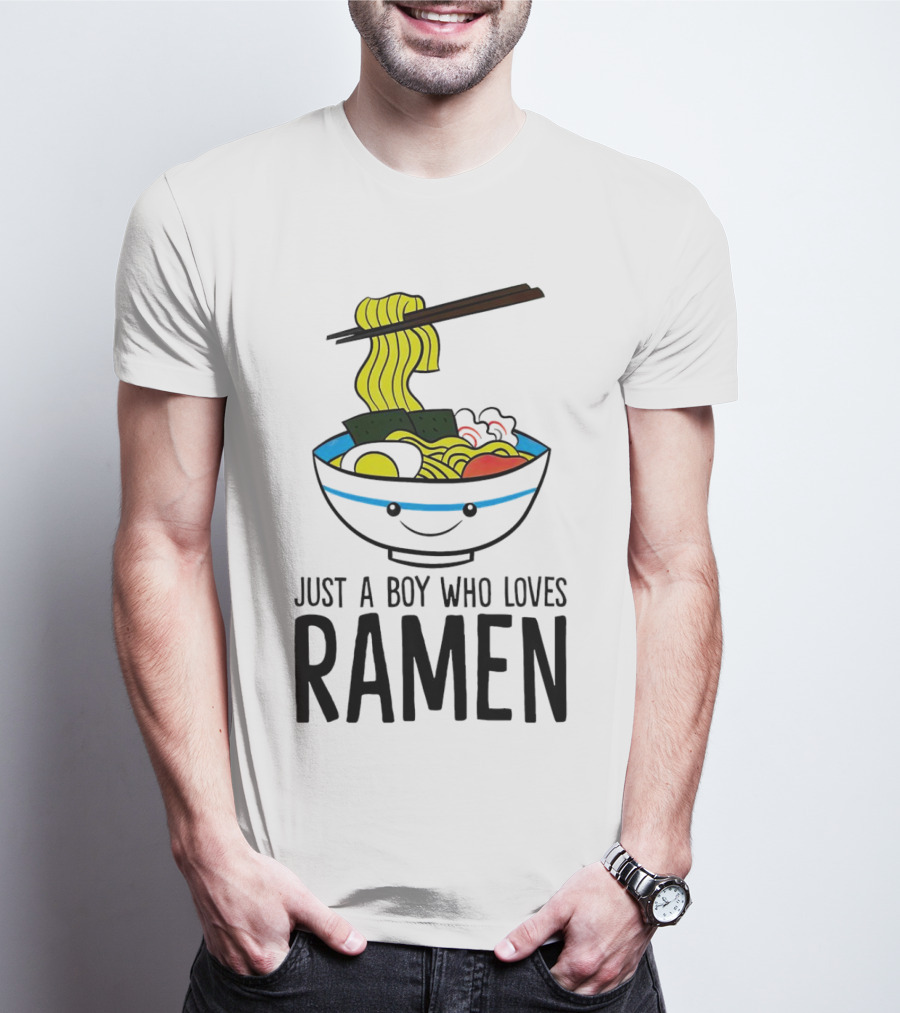 Just A Boy Who Loves Ramen Cute Smiling Bowl Of Noodles T-Shirt