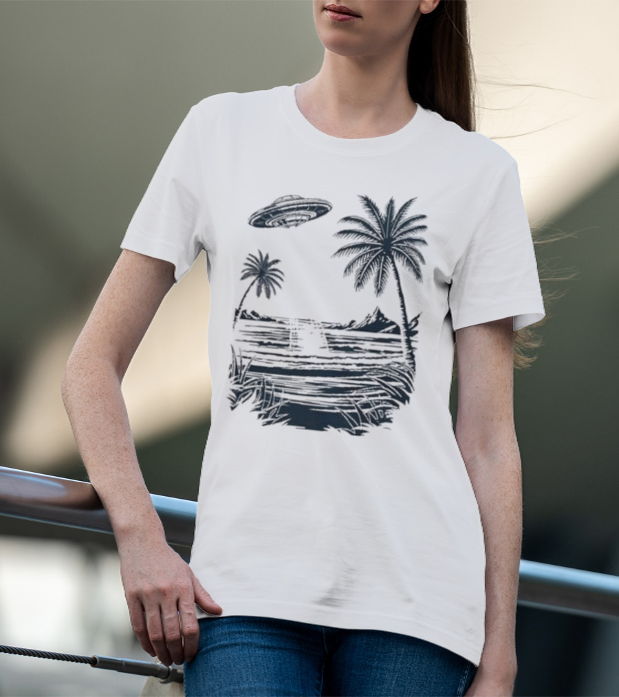 Into The AM Tropical Encounter Vintage UFO Palm Landscape T-Shirt