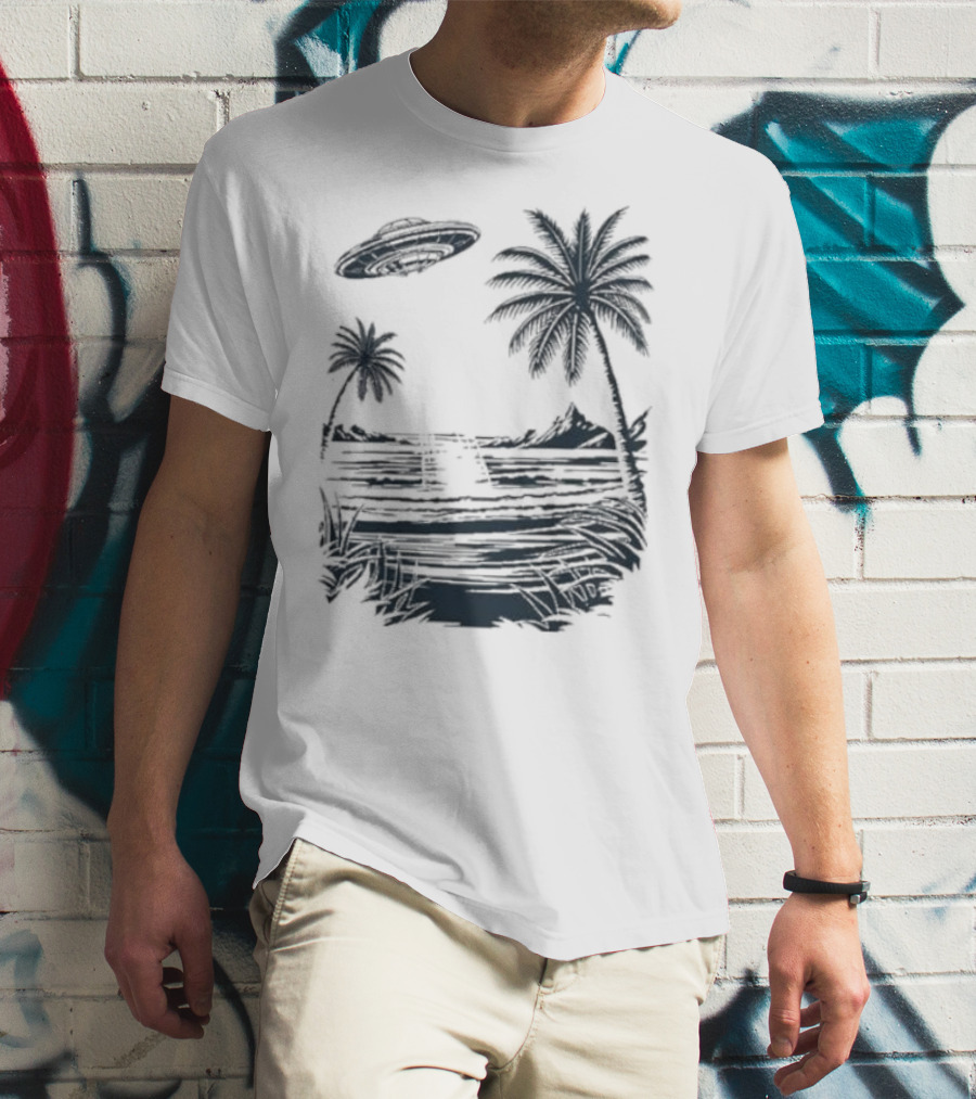 Into The AM Tropical Encounter Vintage UFO Palm Landscape T-Shirt