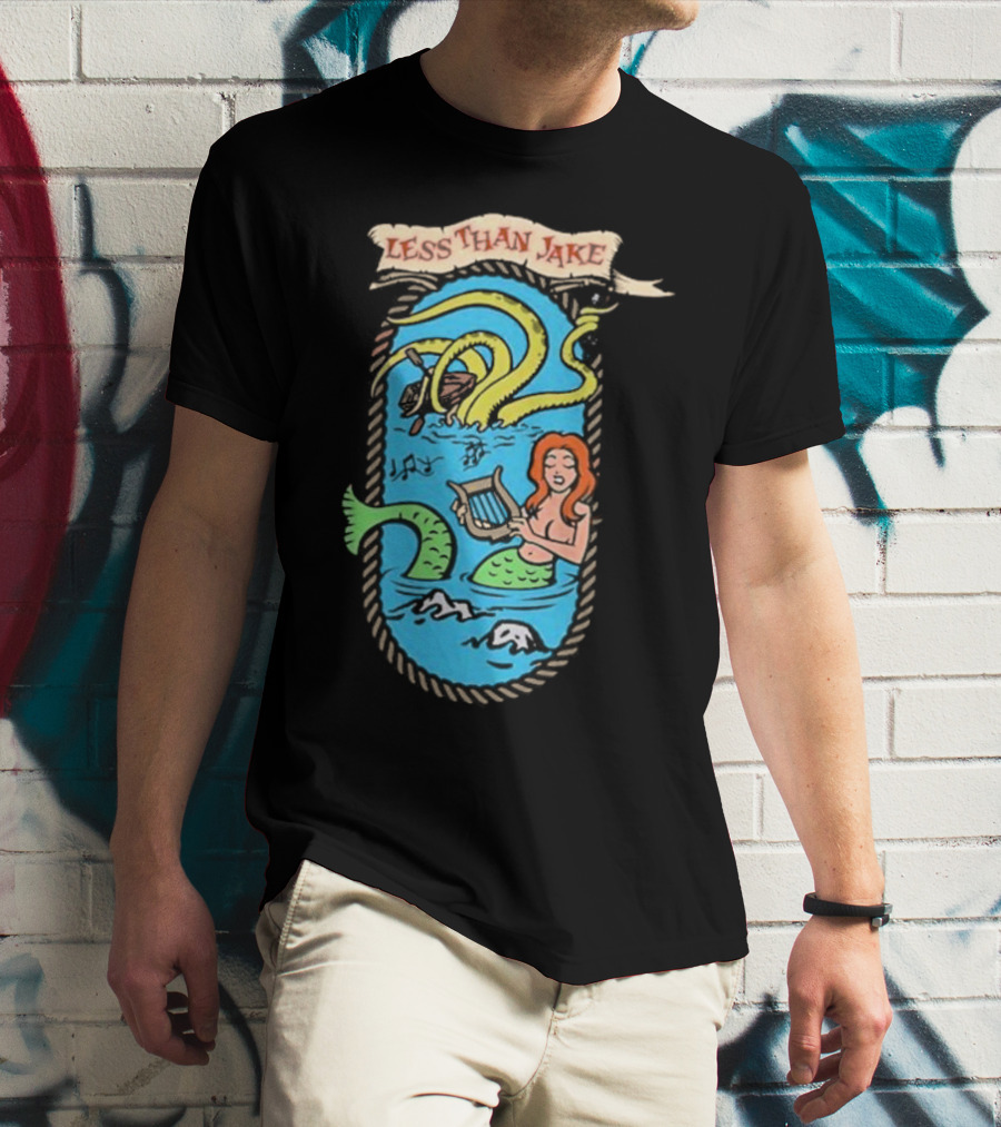 Less Than Jake Mermaid And Sea Monster Playing Music T-Shirt