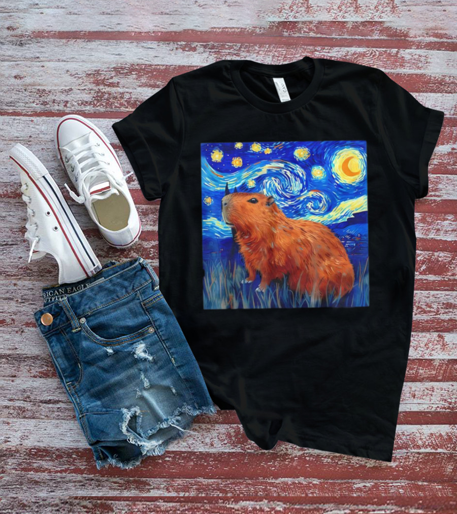 Capybara Starry Night Van Gogh Fusion T-Shirt