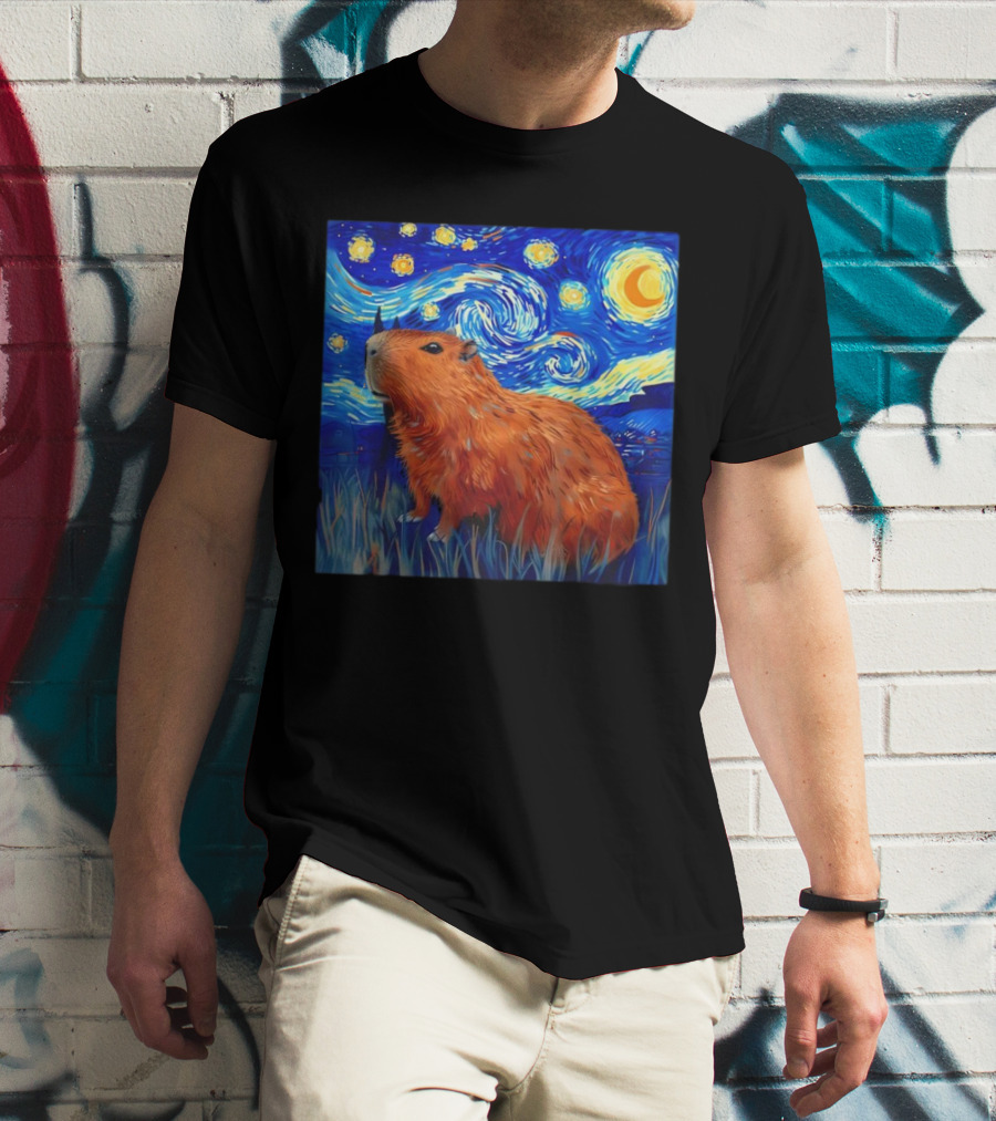 Capybara Starry Night Van Gogh Fusion T-Shirt