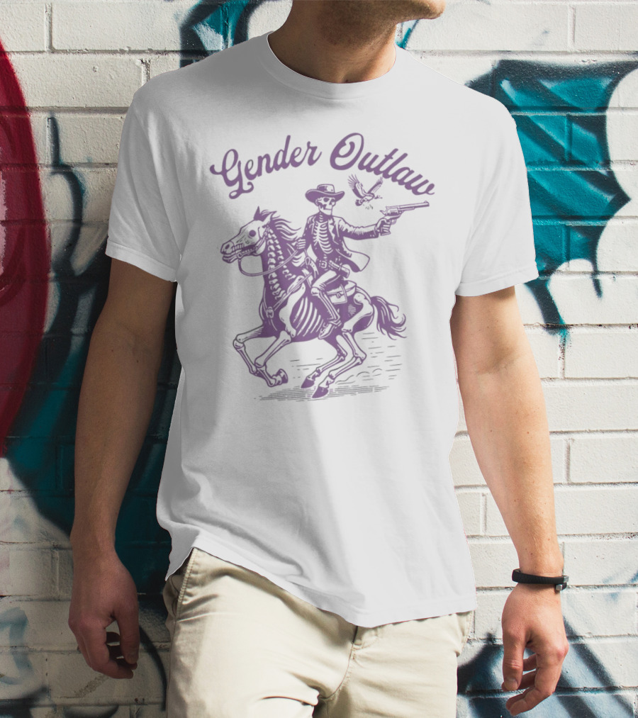 Gender Outlaw Skeleton Cowboy Rider With Pride T-Shirt