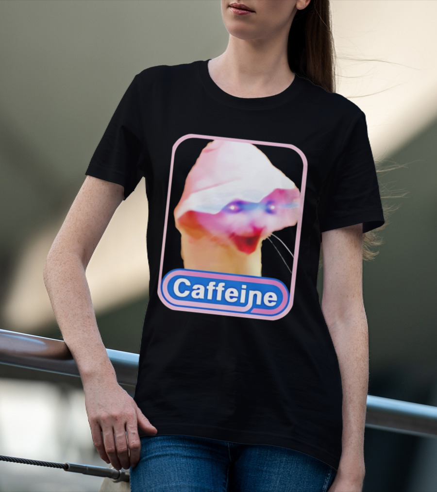 K45ink Caffeine Meme Cat With Glowing Eyes T-Shirt