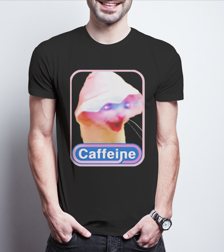 K45ink Caffeine Meme Cat With Glowing Eyes T-Shirt