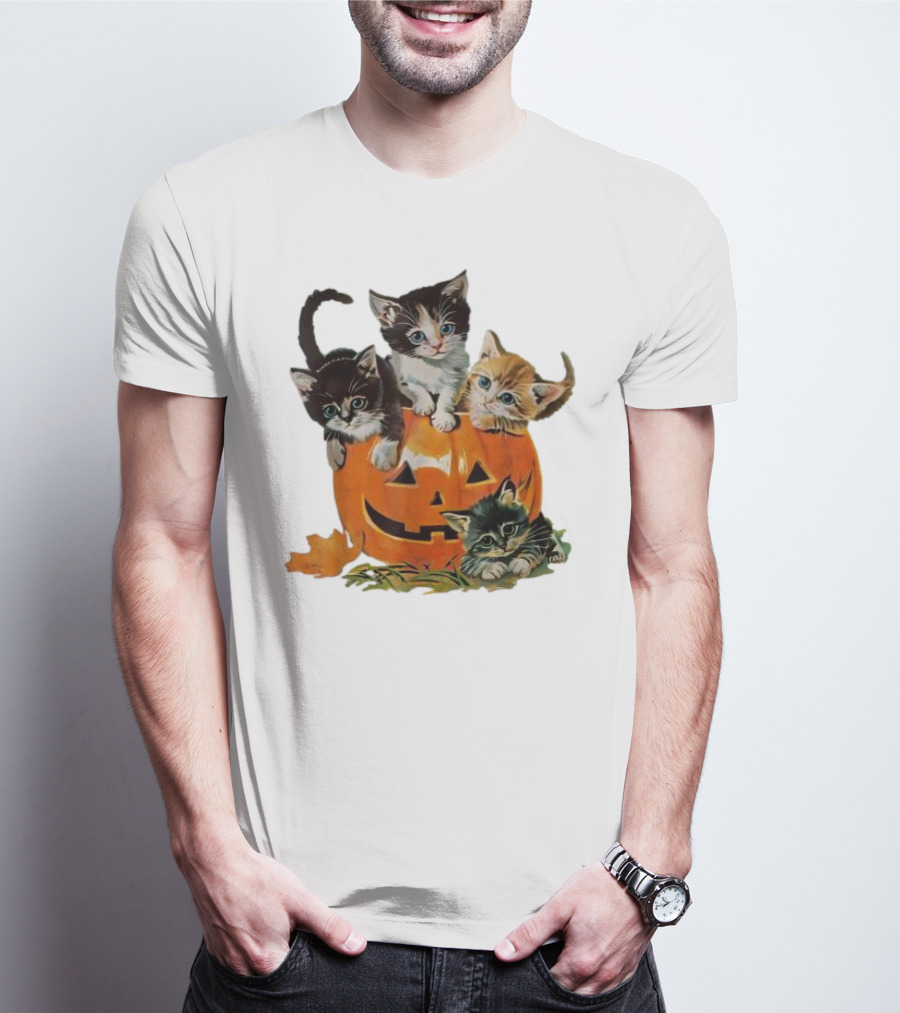 Vintage 90s Cat Pumpkin Halloween Spooky Season T-Shirt