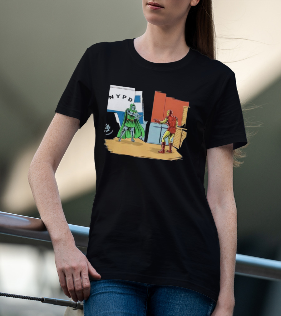 Doctor Doom Pointing At Iron Man In NYPD Scene New Mask Same Task T-Shirt