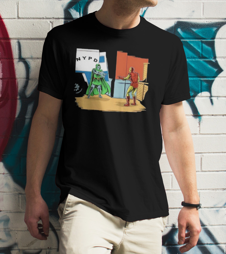Doctor Doom Pointing At Iron Man In NYPD Scene New Mask Same Task T-Shirt