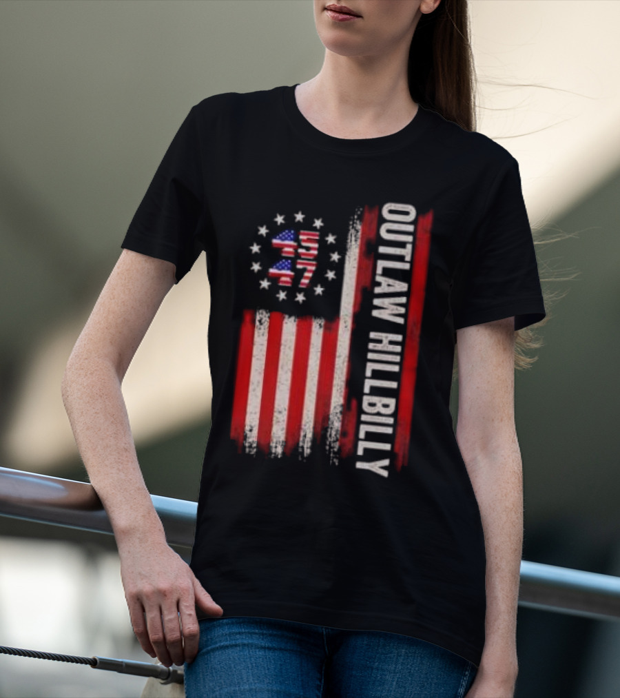 Outlaw Hillbilly American Flag 1776 Stars Stripes T-Shirt
