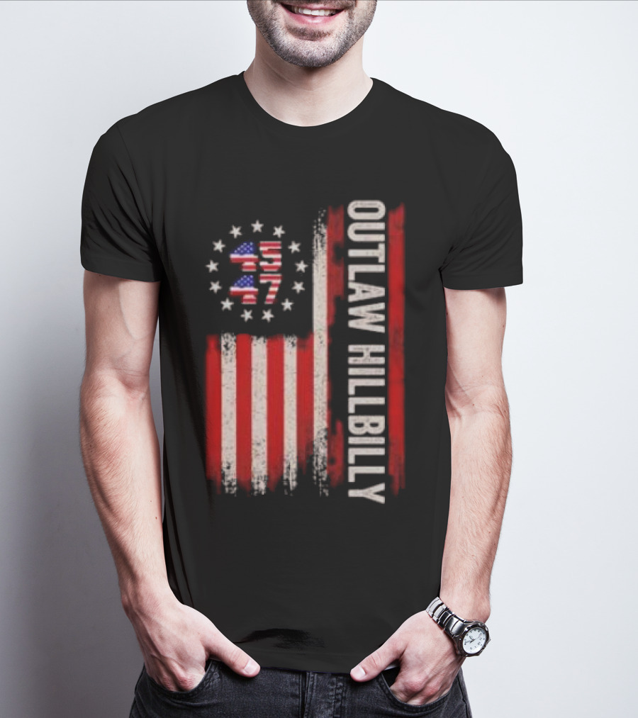 Outlaw Hillbilly American Flag 1776 Stars Stripes T-Shirt