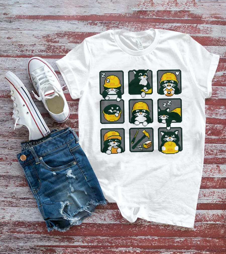 Cats In Construction Jobs Pixel Art Game T-Shirt