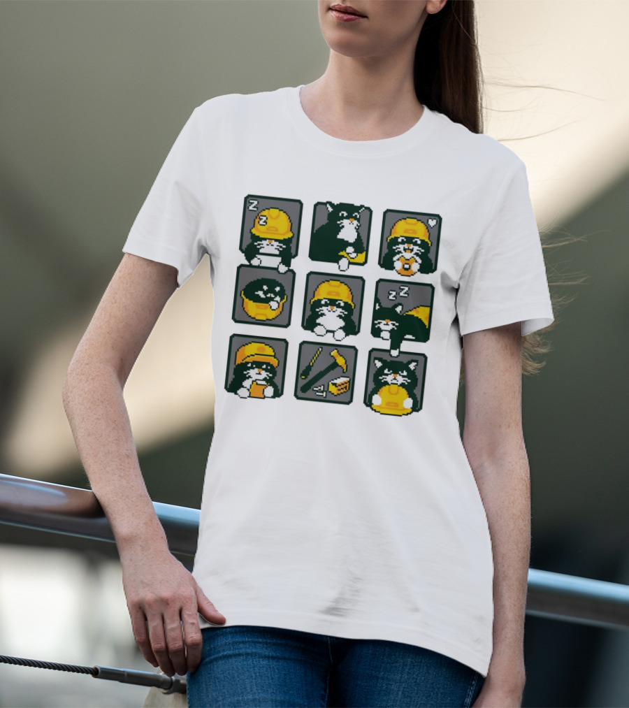 Cats In Construction Jobs Pixel Art Game T-Shirt