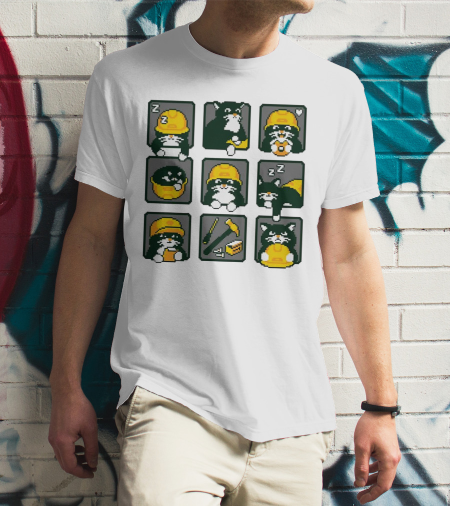 Cats In Construction Jobs Pixel Art Game T-Shirt
