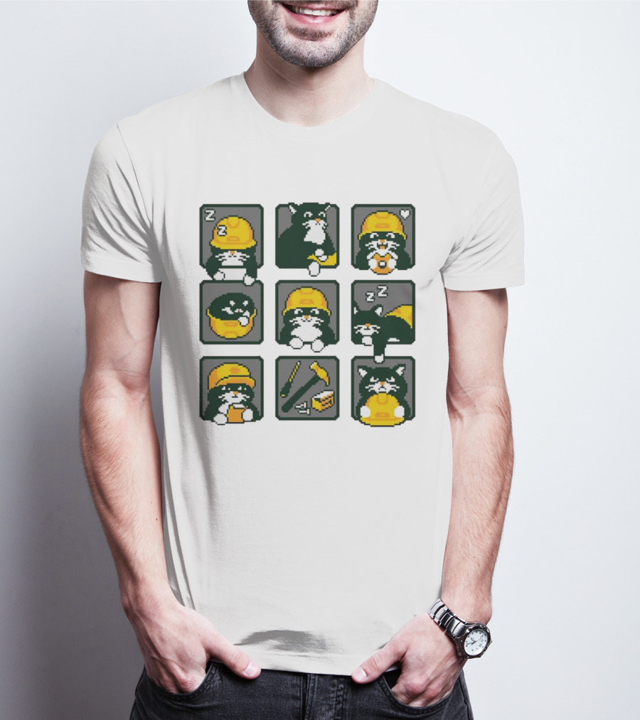 Cats In Construction Jobs Pixel Art Game T-Shirt
