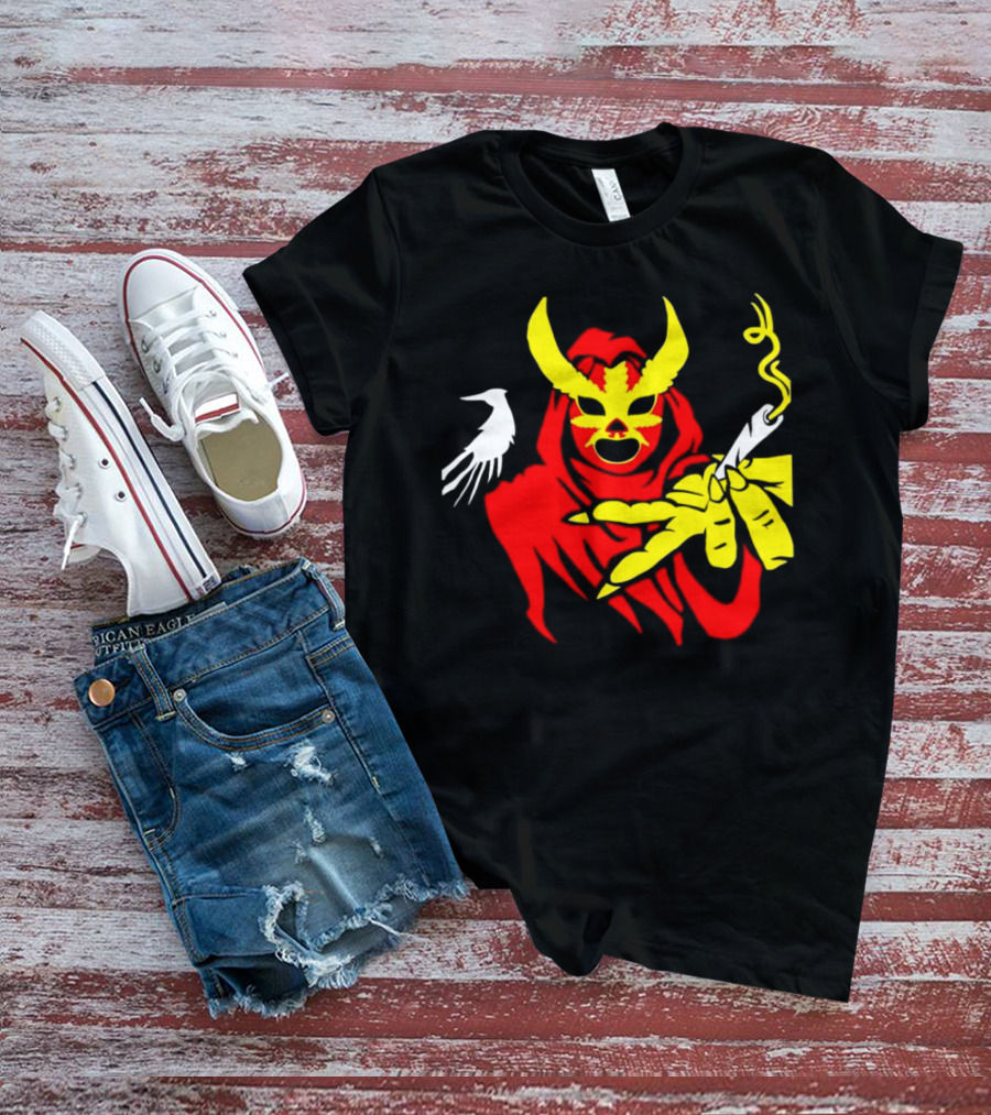 High Side Of The Ropes Wraithador Masked Figure Smoking With Raven T-Shirt