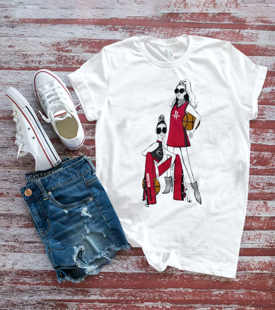 Houston Rockets G-III 4Her Basketball Girls Fitted Red Fashion Style With Basketballs T-Shirt