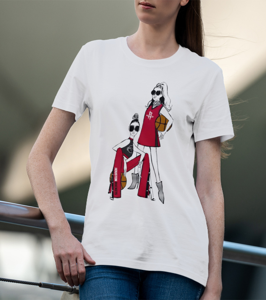 Houston Rockets G-III 4Her Basketball Girls Fitted Red Fashion Style With Basketballs T-Shirt
