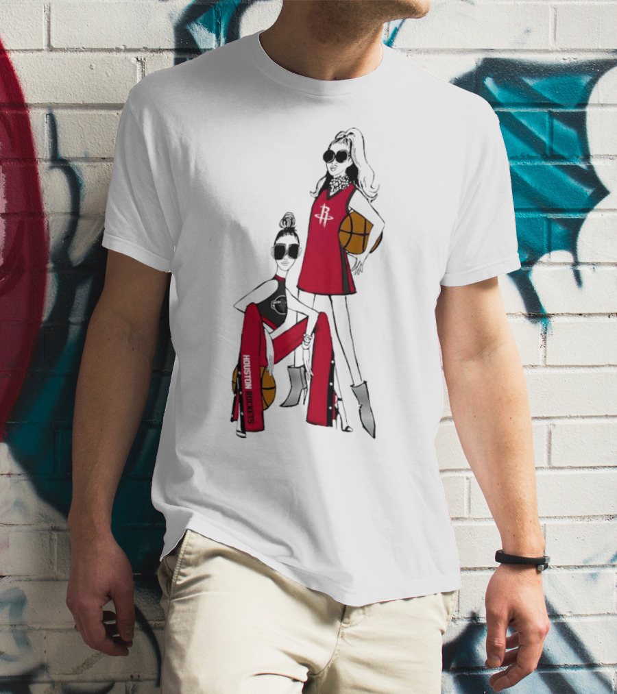 Houston Rockets G-III 4Her Basketball Girls Fitted Red Fashion Style With Basketballs T-Shirt