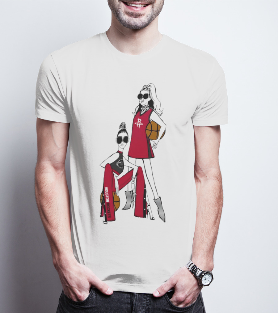 Houston Rockets G-III 4Her Basketball Girls Fitted Red Fashion Style With Basketballs T-Shirt