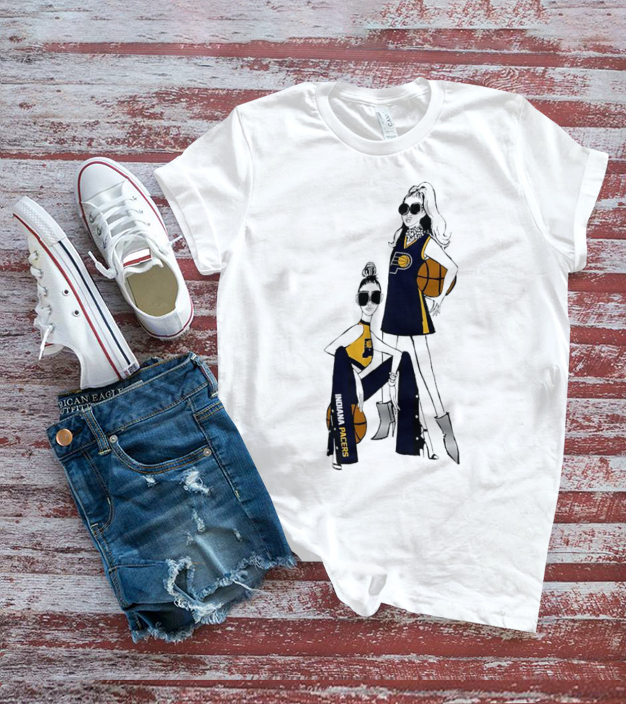 Indiana Pacers G-III 4Her Basketball Girls Fitted Fashion Illustration With Basketballs T-Shirt