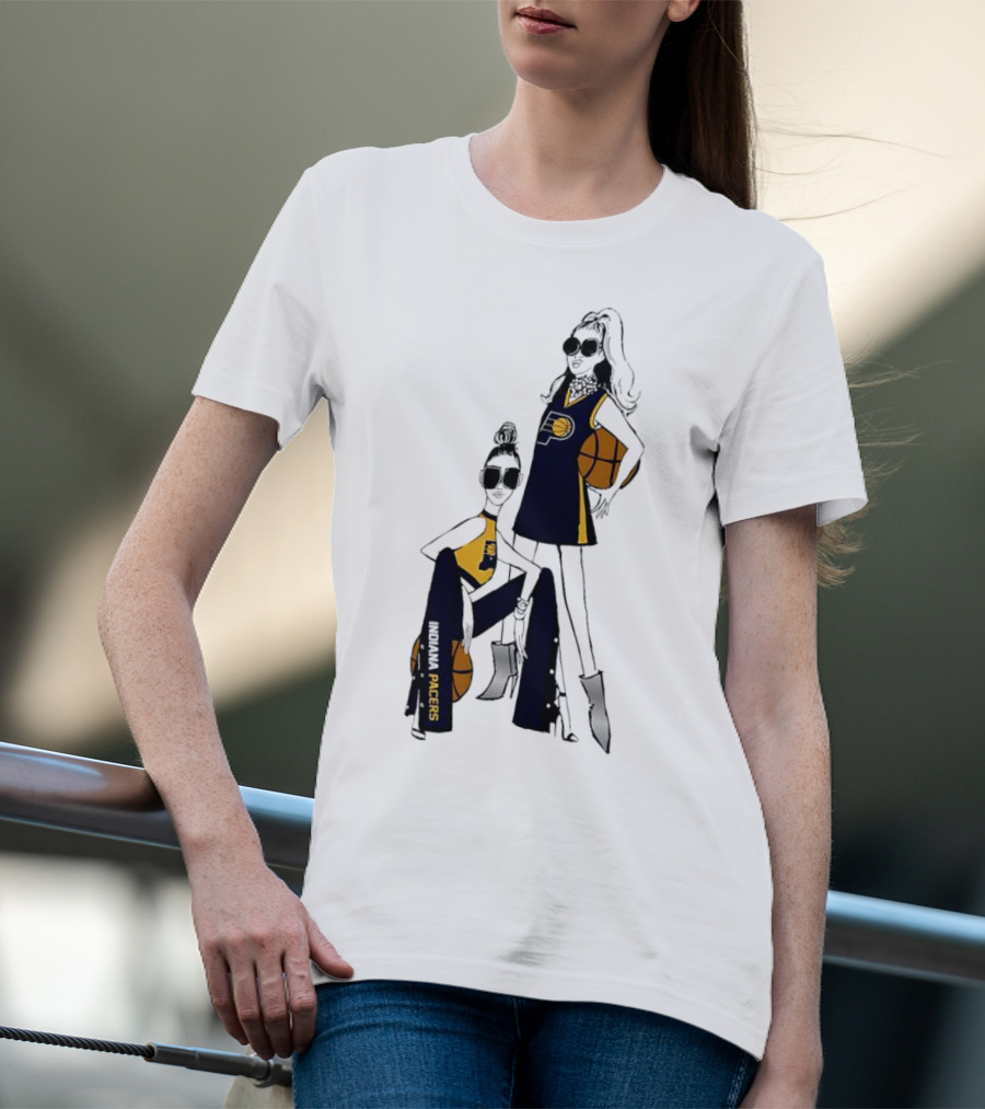Indiana Pacers G-III 4Her Basketball Girls Fitted Fashion Illustration With Basketballs T-Shirt