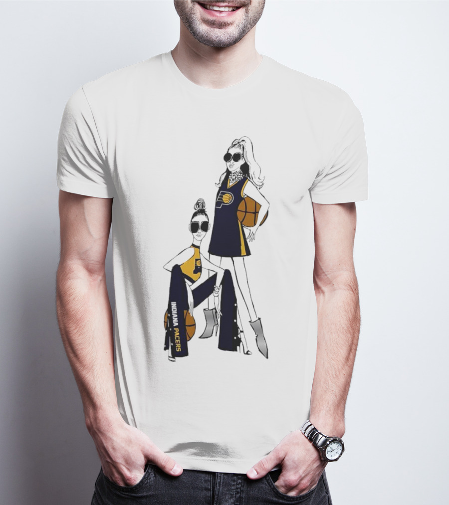 Indiana Pacers G-III 4Her Basketball Girls Fitted Fashion Illustration With Basketballs T-Shirt