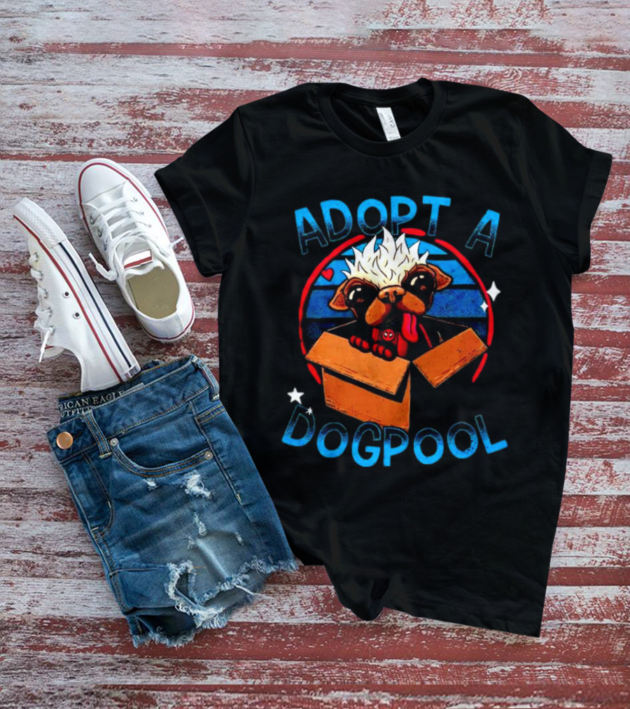 Adopt A Dogpool Cute Pug In Cardboard Box With Hearts And Stars T-Shirt