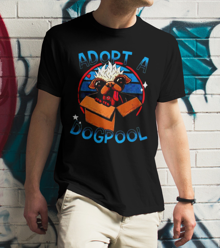 Adopt A Dogpool Cute Pug In Cardboard Box With Hearts And Stars T-Shirt