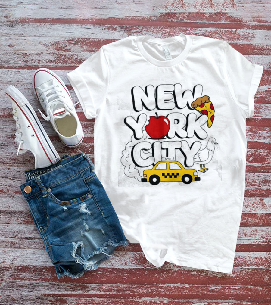 NEW YORK CITY Apple Pizza Taxi Pigeon T-Shirt