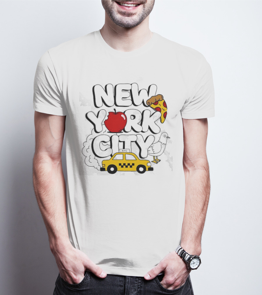 NEW YORK CITY Apple Pizza Taxi Pigeon T-Shirt