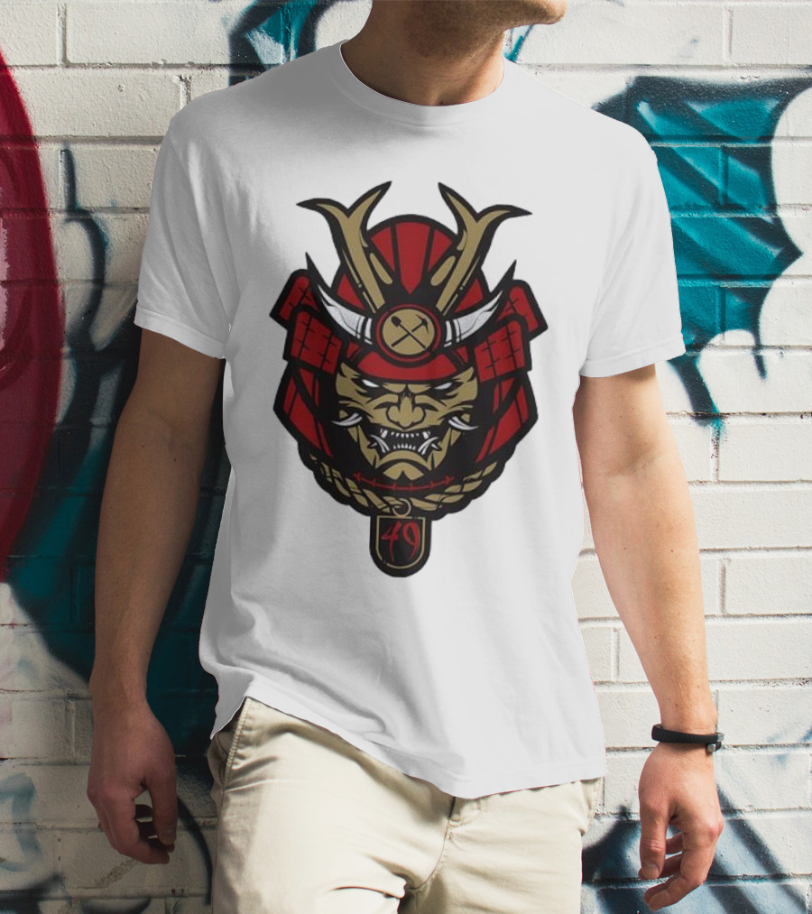 San Francisco 49ers Samurai Head With Crossed Axes And Number 49 T-Shirt