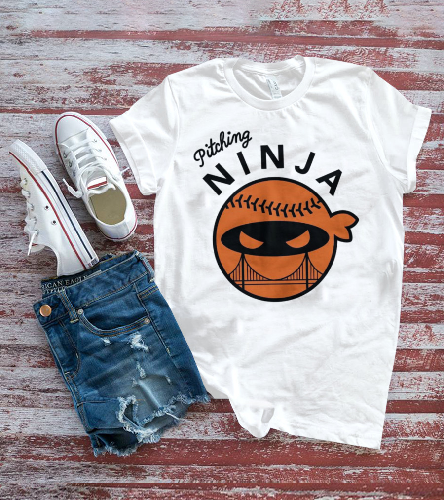 Pitching Ninja San Francisco Giants Orange Ball Face With Bridge T-Shirt