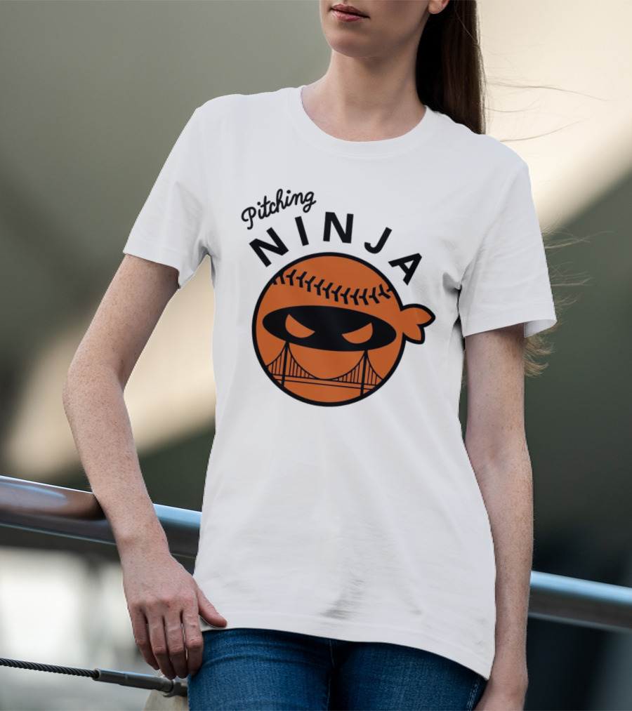 Pitching Ninja San Francisco Giants Orange Ball Face With Bridge T-Shirt