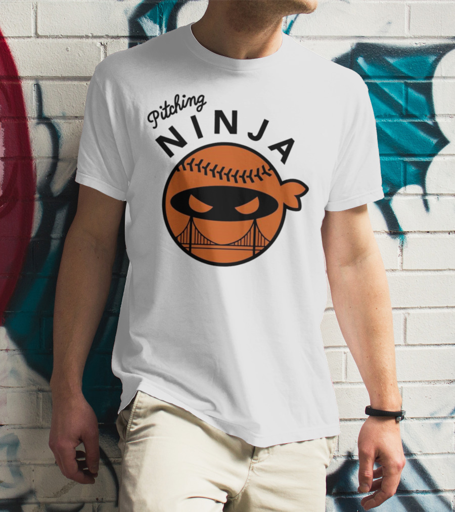 Pitching Ninja San Francisco Giants Orange Ball Face With Bridge T-Shirt