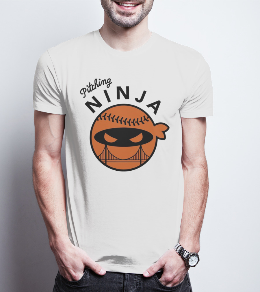 Pitching Ninja San Francisco Giants Orange Ball Face With Bridge T-Shirt