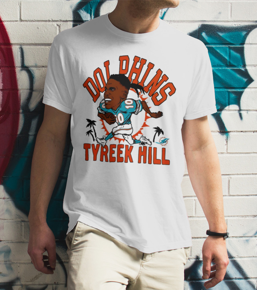 Tyreek Hill Miami Dolphins Caricature Player Signature Dolphins T-Shirt