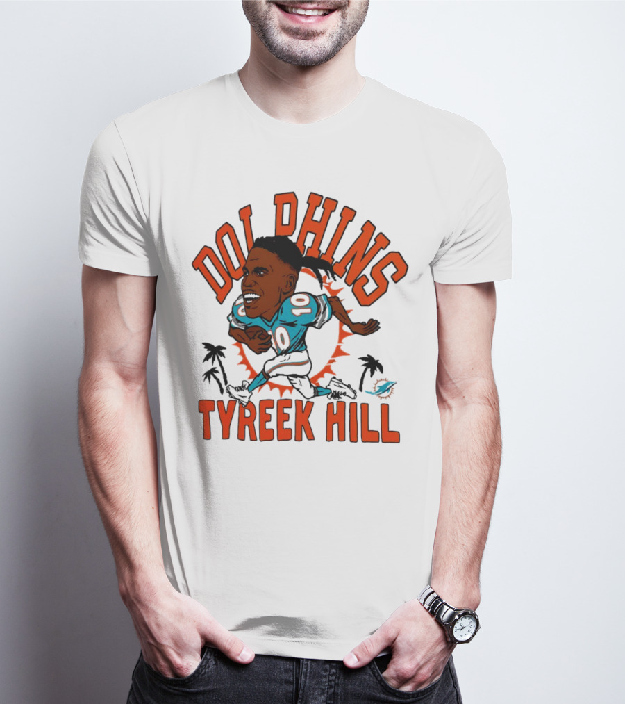 Tyreek Hill Miami Dolphins Caricature Player Signature Dolphins T-Shirt