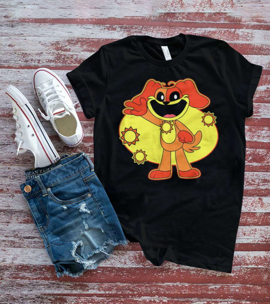Dogday Smiling Critters Cheerful Cartoon Dog With Sun Icons T-Shirt