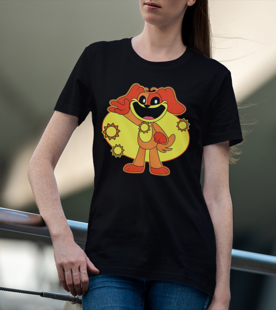 Dogday Smiling Critters Cheerful Cartoon Dog With Sun Icons T-Shirt