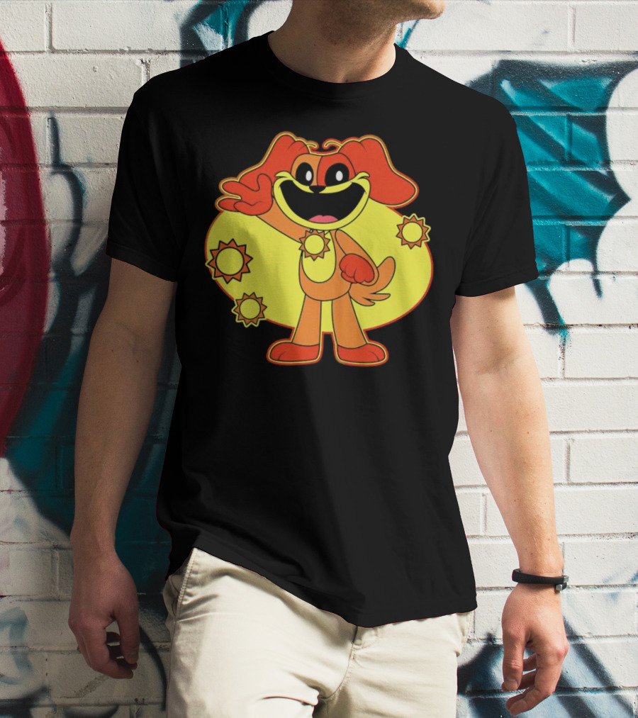 Dogday Smiling Critters Cheerful Cartoon Dog With Sun Icons T-Shirt