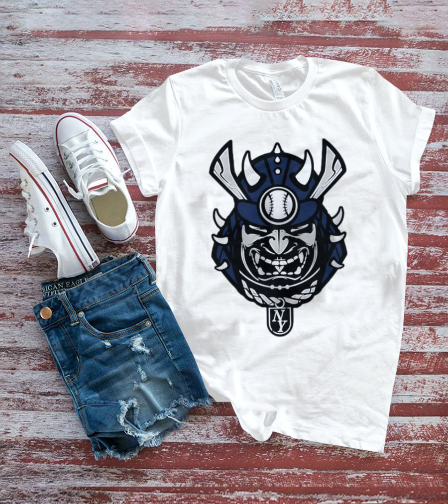 New York Yankees Samurai Helmet With Baseball And NY Initials T-Shirt