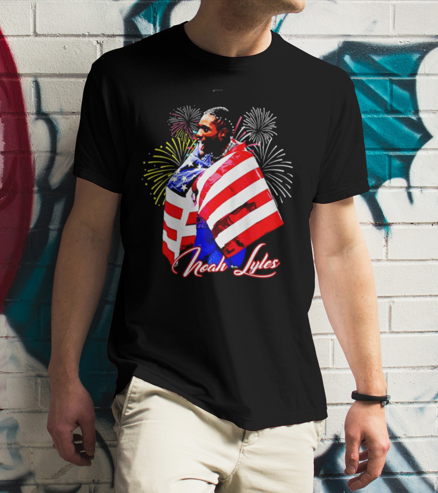 Noah Lyles With American Flag Fireworks T-Shirt